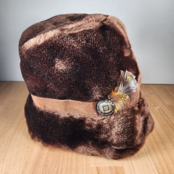 Pillbox Hat Women’s Small Brown Faux Fur Feather Lined Quilted Ear Flaps - Picture 5 of 9